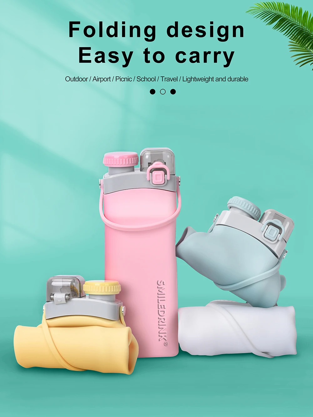 Custom Logo Designed Foldable Silicone Sports Drink Water Bottle gym Collapsible Reusable Water Bottle