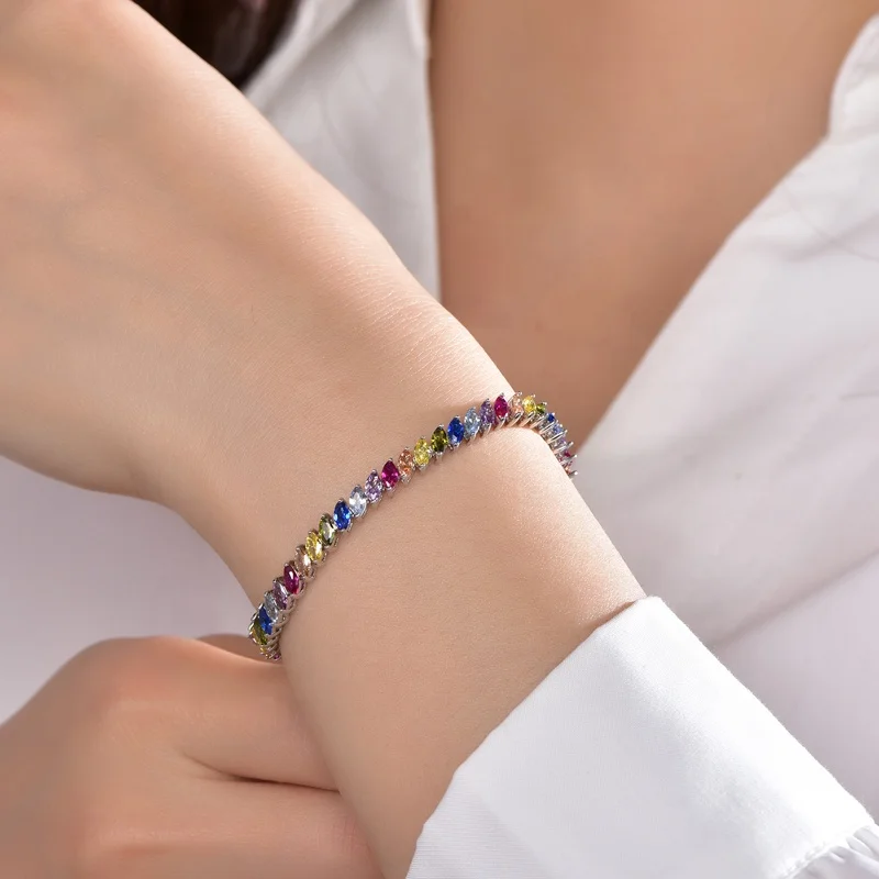 moissanite rainbow 3mm 925 sterling silver tennis bracelet pink 5A CZ zircon real diamond tennis bracelet