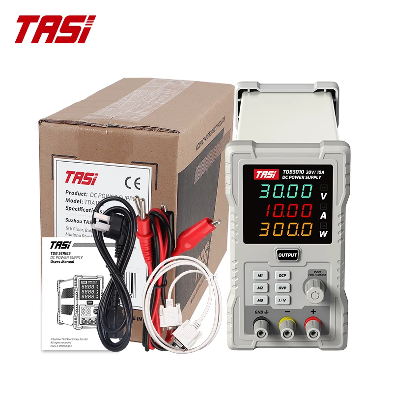 TASI TDB3010 Adjustable 30V 10A Variable DC Switching Power Supply 110V Input with RS232 USB PC Connection for Laboratory Use