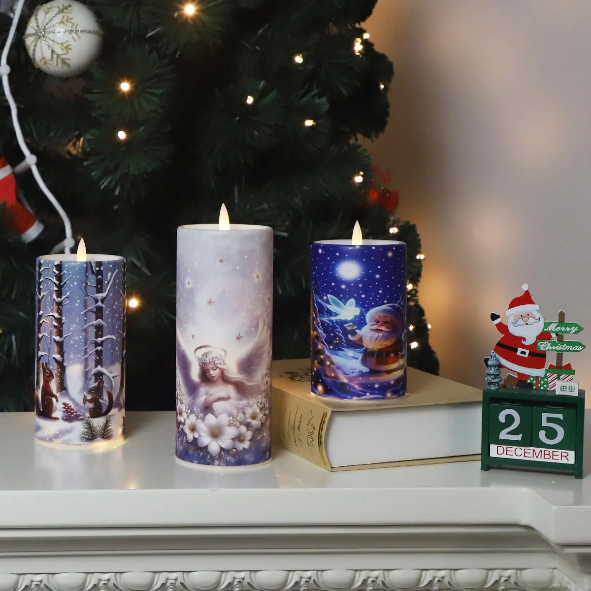 Christmas Led Light String Luminous Glass Flameless Glass Electronic Candle Night Light Gift Tabletop Decoration