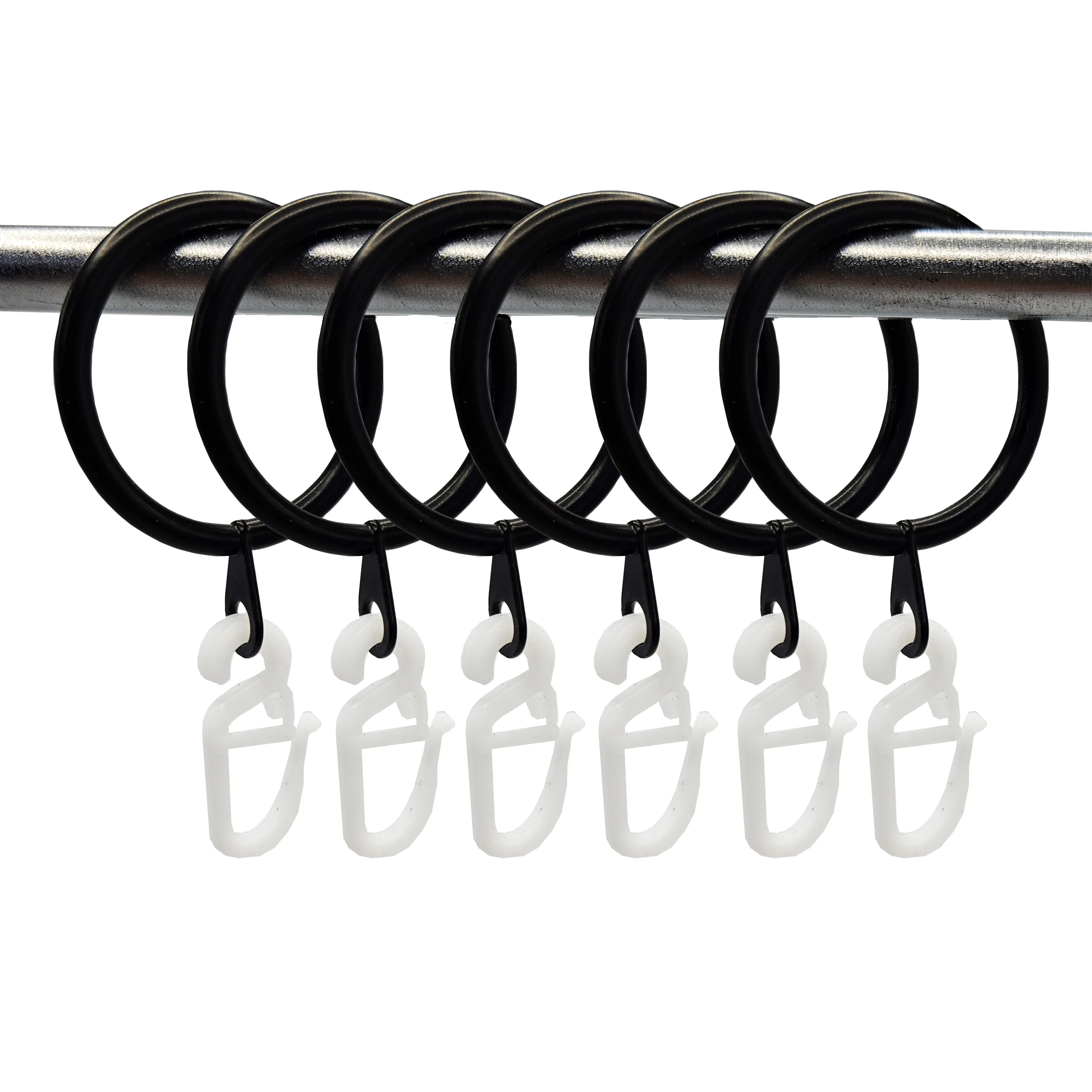 16 PCS Black Metal Curtain Rings With Eyelets & 16 Adjustable Plastic Hooks For Pinch Pleated Curtains - Fits Rods Up To 1.25"
