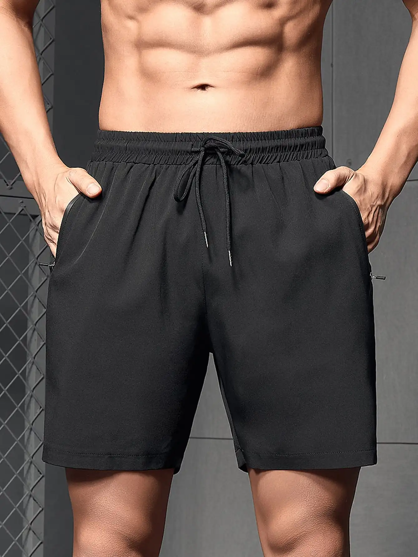Athletic Men Letter Graphic Zipper Pocket Sports Shorts Hot Polyester ...
