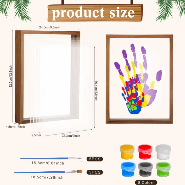 New MDF Wood picture frame with DIY painting kit Family Newborn Handprint Kit Handmade Wooden Photo Frame Christmas Gifts