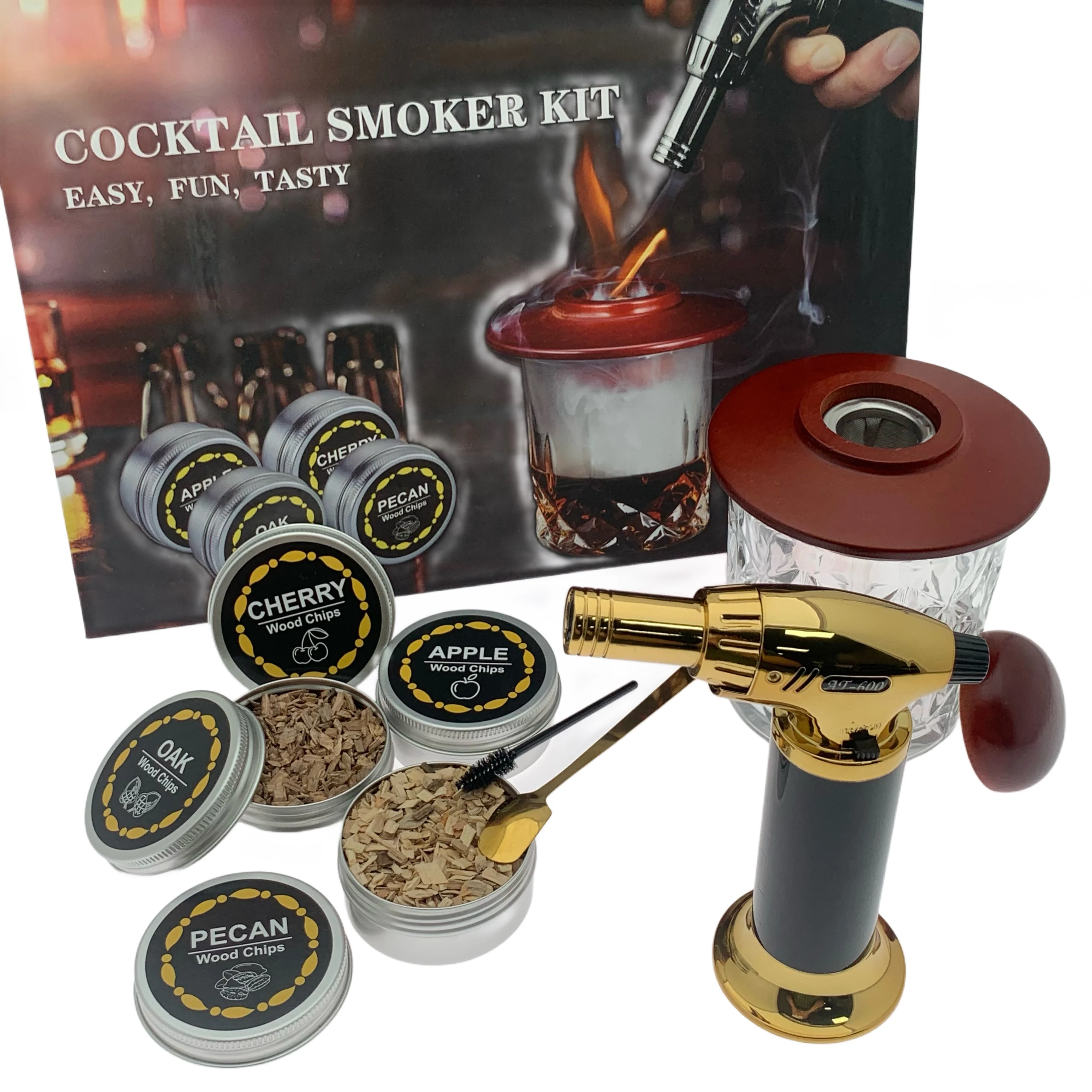 Luxury Wooden Cocktail Smoker Kit Handmade Cocktail Chimney Smoker With Wood Chips Whiskey