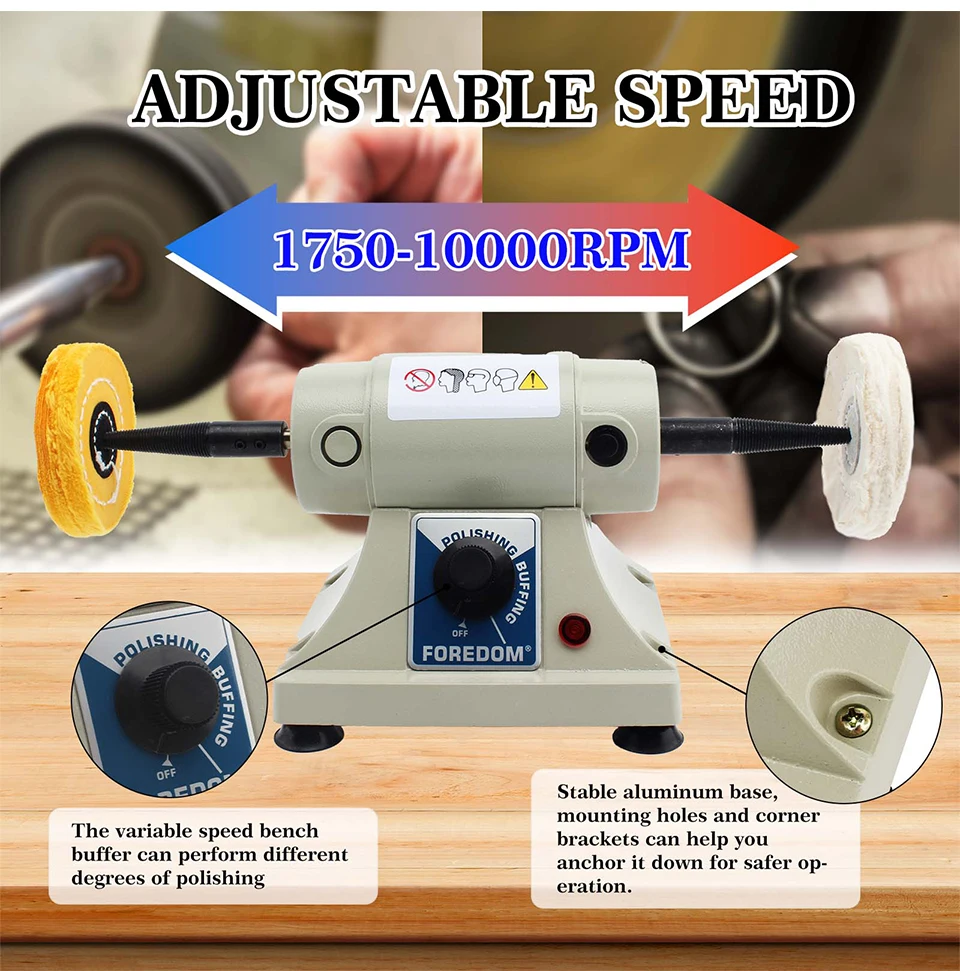 7000rpm Doublehead Tabletop Buffing Wheel Polisher Foredom Bench Lathe Small Power Adjustable