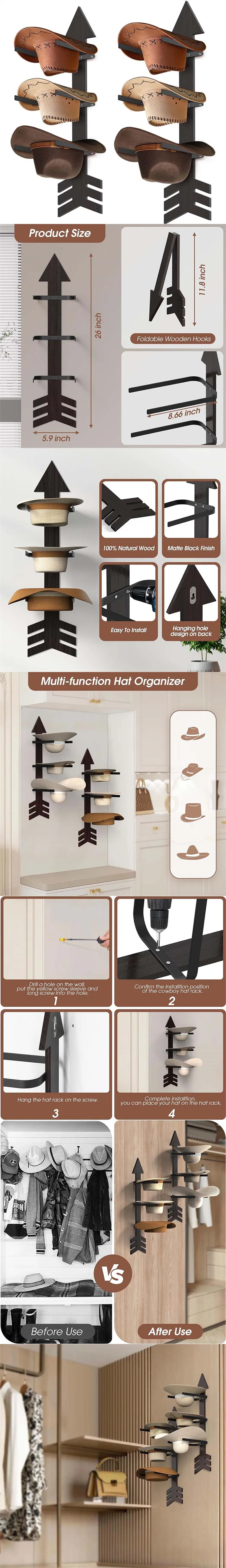 Western Display Rack Cowboy Hat Rack Wall Mount Cowboy Holder Western Decor Hat Storage ...