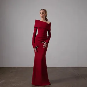 Bettergirl High-quality 2026 New Satin Pleated Red Long Dress Banquet Formal Elegant Evening Dress