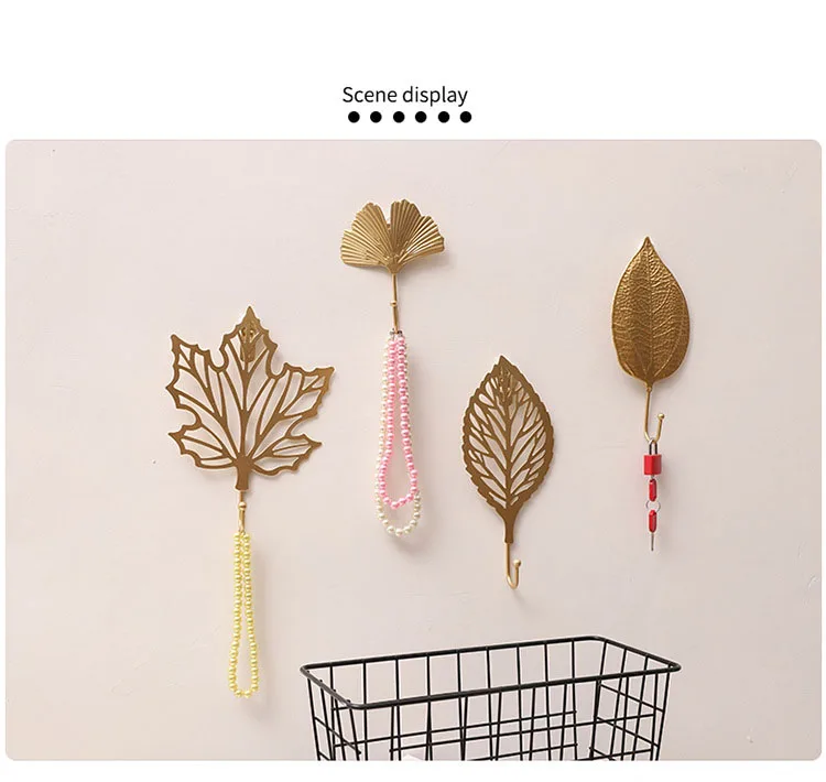 Nordic metal leaf hook ins wind creative cloakroom model room door key rack leaf hook decoration details