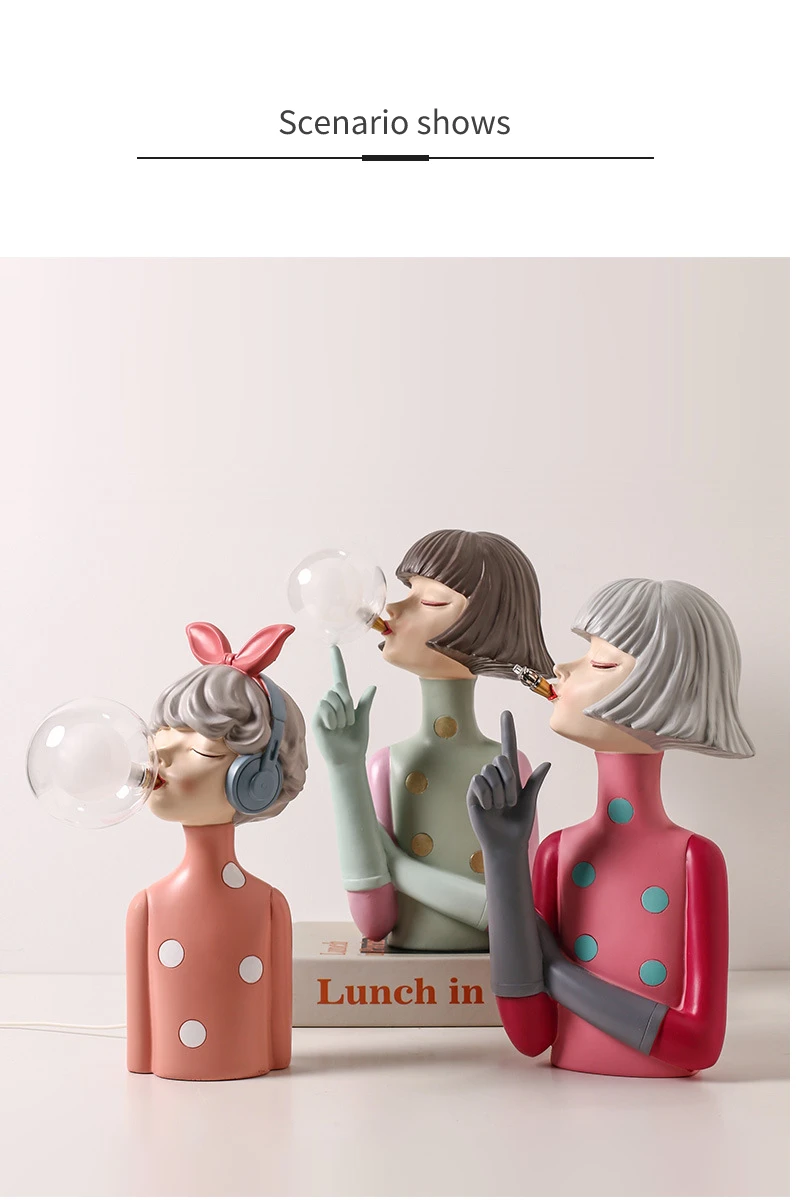 Nordic Bubble Girl Creative LED Table Lamp Fashion Resin Figure Sculpture Desktop Decoration Girl Bedroom Night Light Home Deco