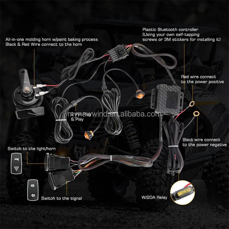 Universal Utv Turn Signal Horn Kit W/rocker Switch Amber Turning