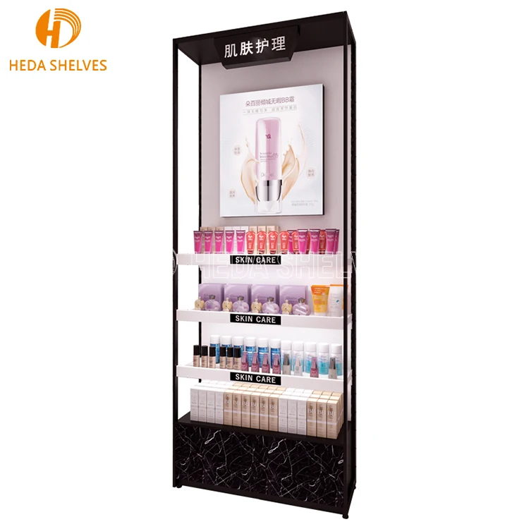 Custom Wooden Wall Cosmetic Shelves Display And Makeup Display