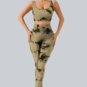 Tie Dye 2 Piece Set Slim Fit High Waist Butt Lifting Pants and Breathable  Bra for Woman Yoga Sports and Fitness