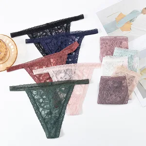 Transparent Temptation Sexy Underpant Hollow Cotton Crotch Low Waist Flower G-strings Female Briefs Panties Lace Thong 0749