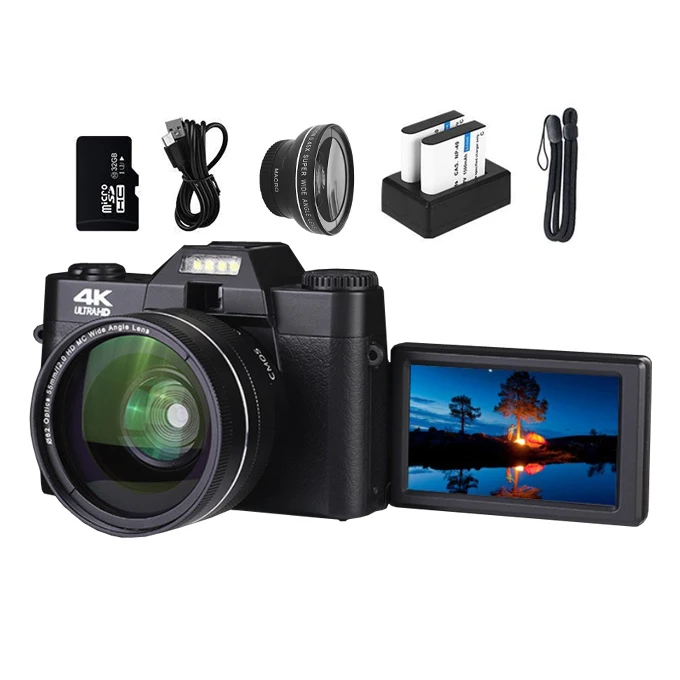 Popular Flip Screen 48 Megapixel WIFI 16X Zoom 4K HD High Resolution Selfie Digital Camera for Photography