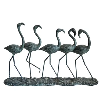 Cast Iron Five Metal Flamingo Dancing Statue Bird Figurine For Garden ...