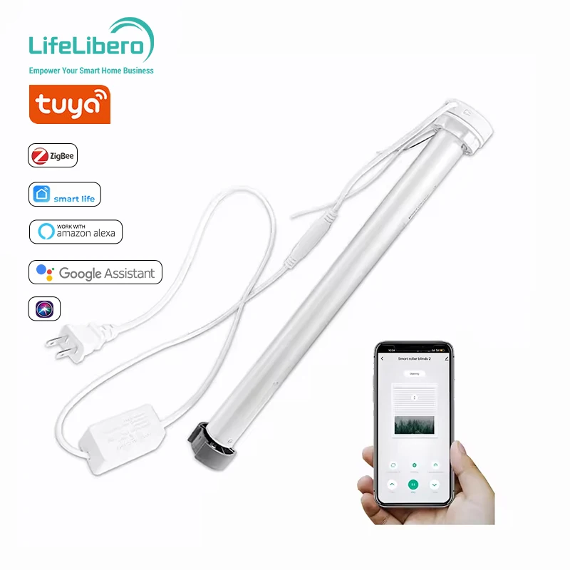 Lifelibero Tuya Home Smart Office Mini Curtain Control System 38mm Tube Automatic Roller Shutter Electronic Shade Motor Zebra