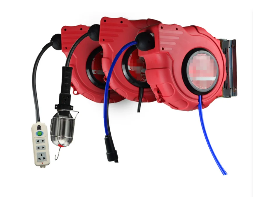 50ft /65ft Capacity Retractable Extension Cable Reel Wall / Ceiling Mount Spring Return Cable Reel Locking Free