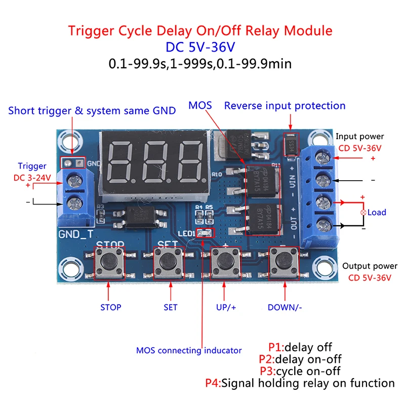 DC 12V Digital LED Trigger Cycle Delay Timer Time Delay Turn ON Off Relay Switch 