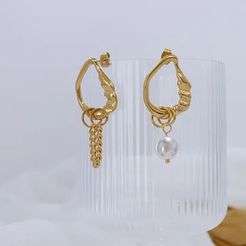 Shaped Geometric Irregular Pearl Jewelry Asymmetric Design Not Used To 18K Gold Hoop Earrings