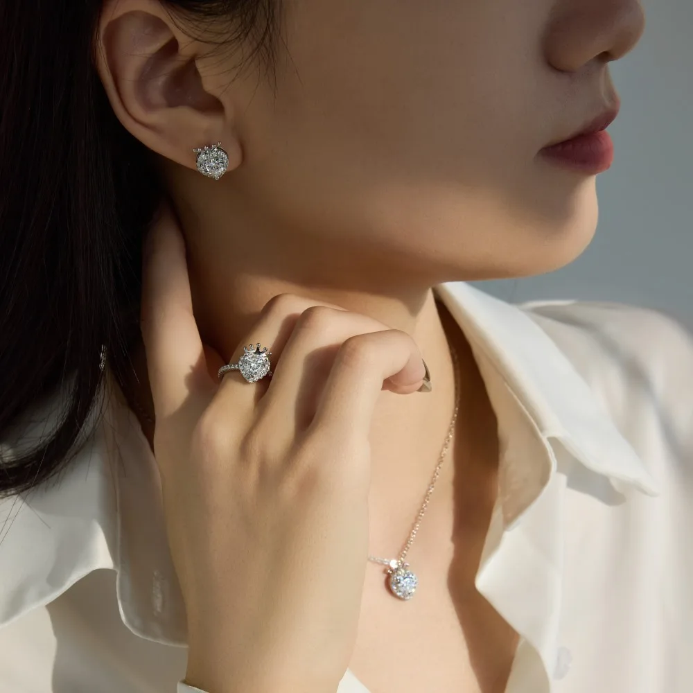 KAKODIY Cute Charms Rhodium-plated 925 Sterling Silver 5A Square Zircon Shiny Heart Crown Stud Earrings for Women Girls detail 1