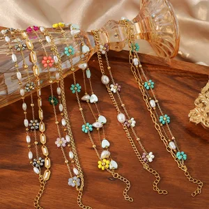 MW Wholesale Bohemian Flower Bracelet: Acrylic Multilayer Colorful Design, Stainless Steel Summer Jewelry for Women