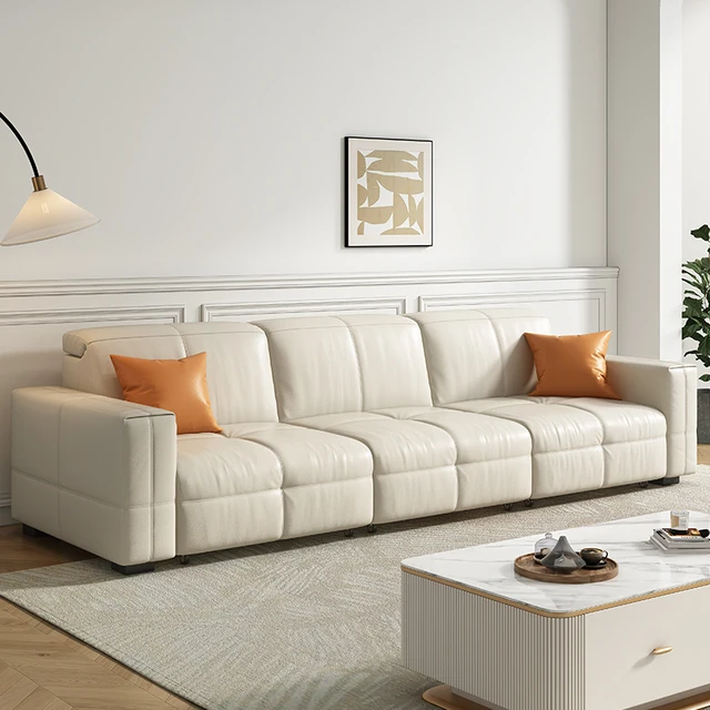 Electric function leather sofa bed size living room combined with modern simple dual-use telescopic new leather sofa