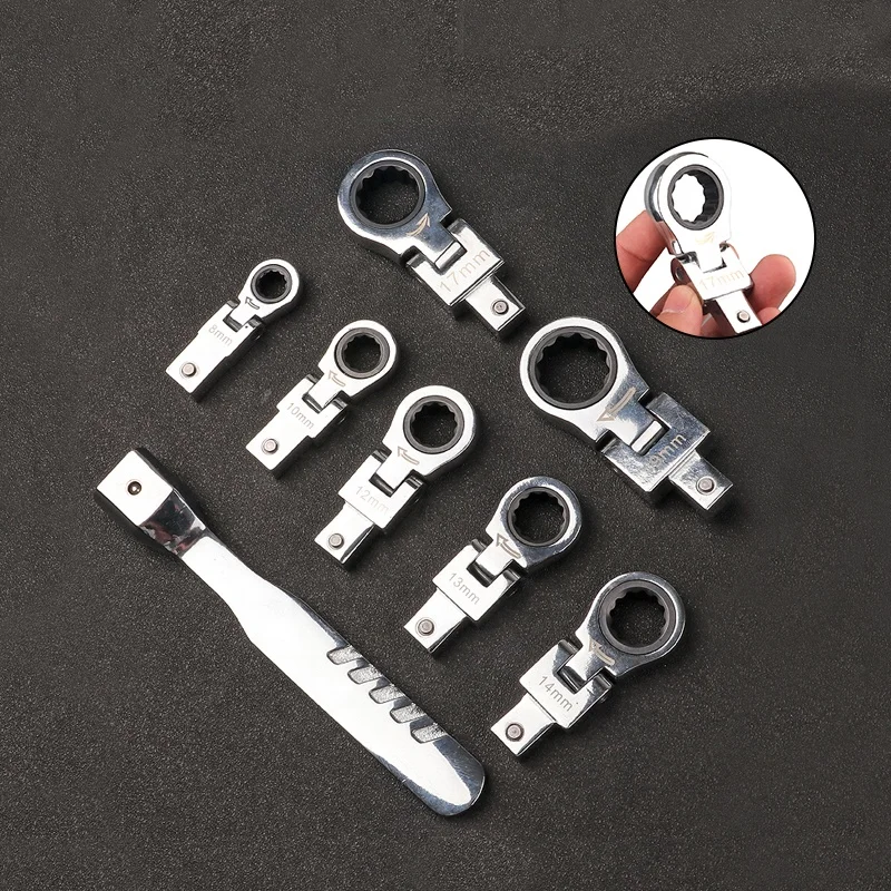 Портативный набор из 8 предметов, сменный Трещоточный ключ с поворотной головкой на 180 градусов, Трещоточный Шестеренчатый ключ