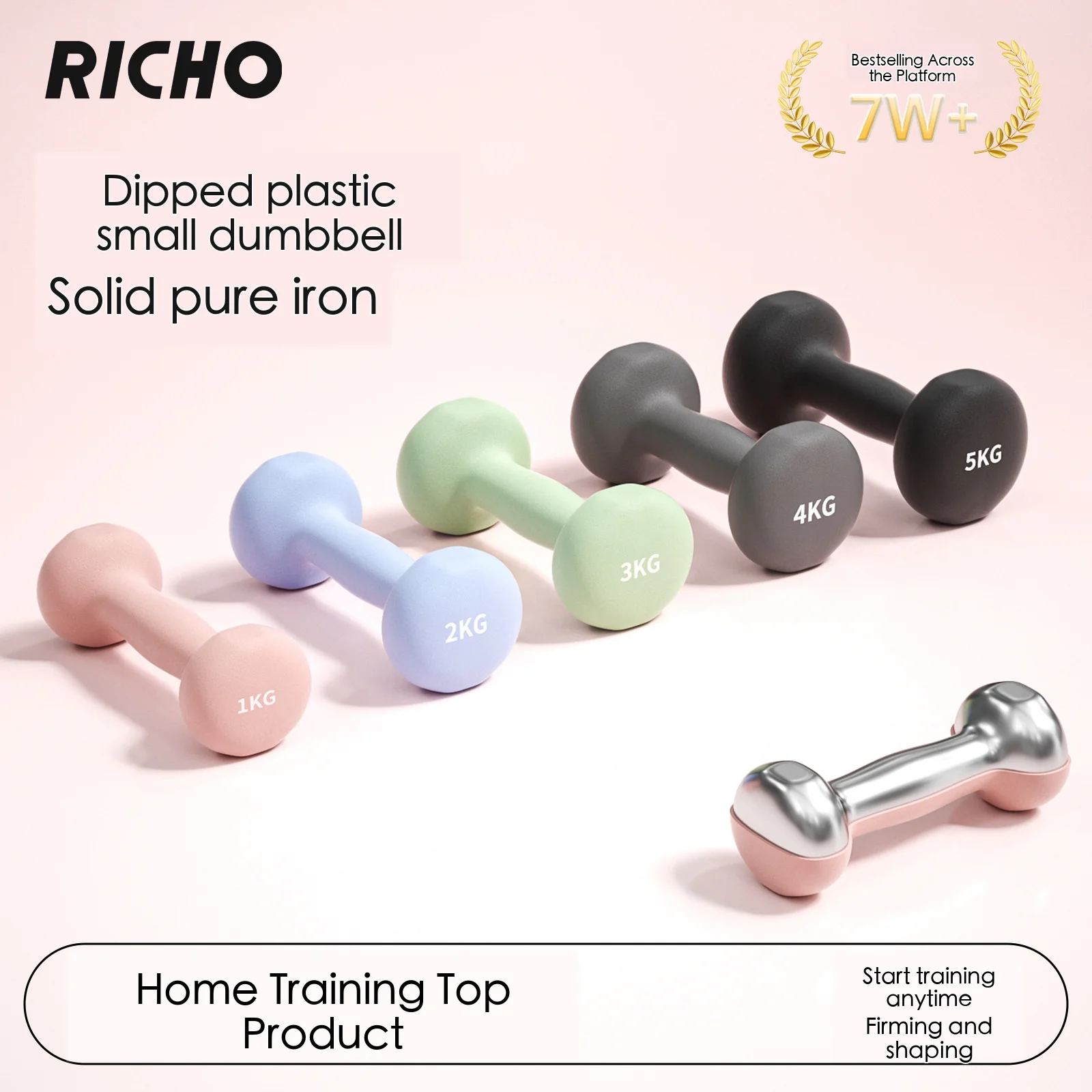 Small Dumbbell Set for Men Women Yoga Students Kids, Plastic Coated Home Fitness Equipment