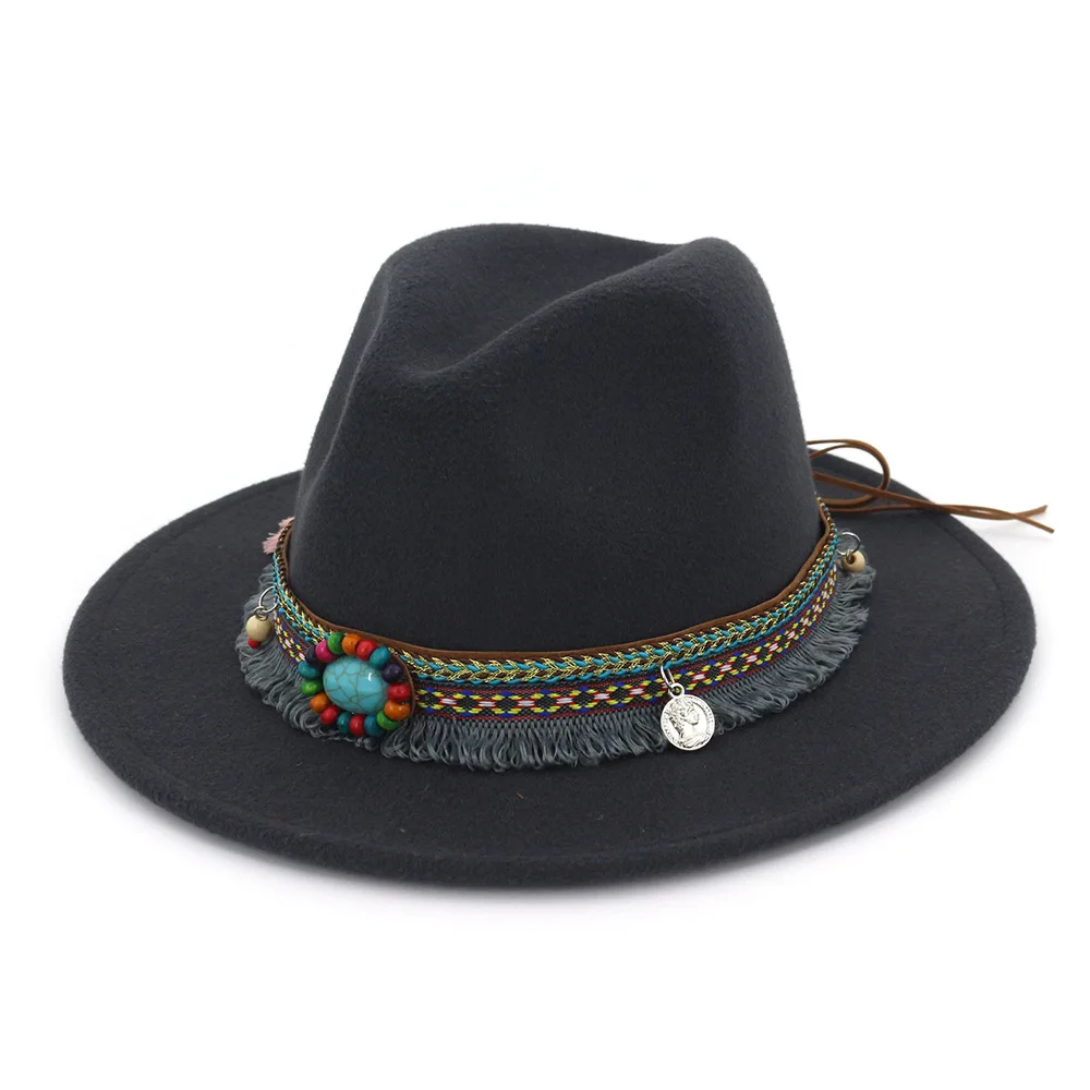 Teal Gemstone Tissue Hat Band Man Made Fool Felt Fedora Hats for Women
