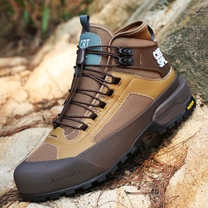 Autumn Winter Men's Basic High Top Leather Boots Comfortable Outdoor Split Leather Ankle Boots Waterproof Mountain Hiking Shoes