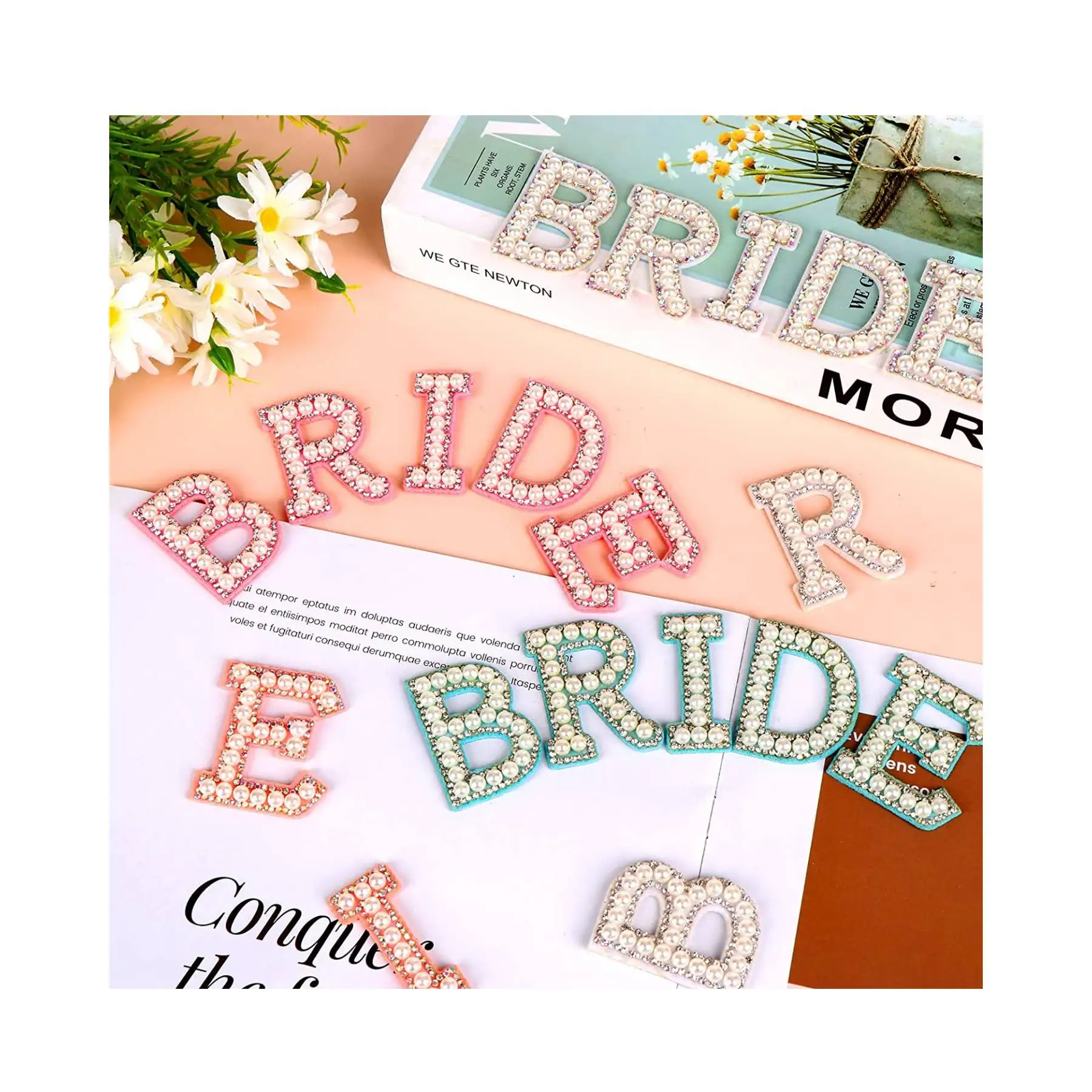 Factory direct sale Y letter iron on patches bulk rainbow pearl letter patches