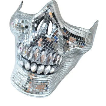 Halloween Steampunk Diamond Mask Rhinestone Fiesta Masque for Men Women Carnival Party PVC Face Masks Jaw Chin Skull Mirror