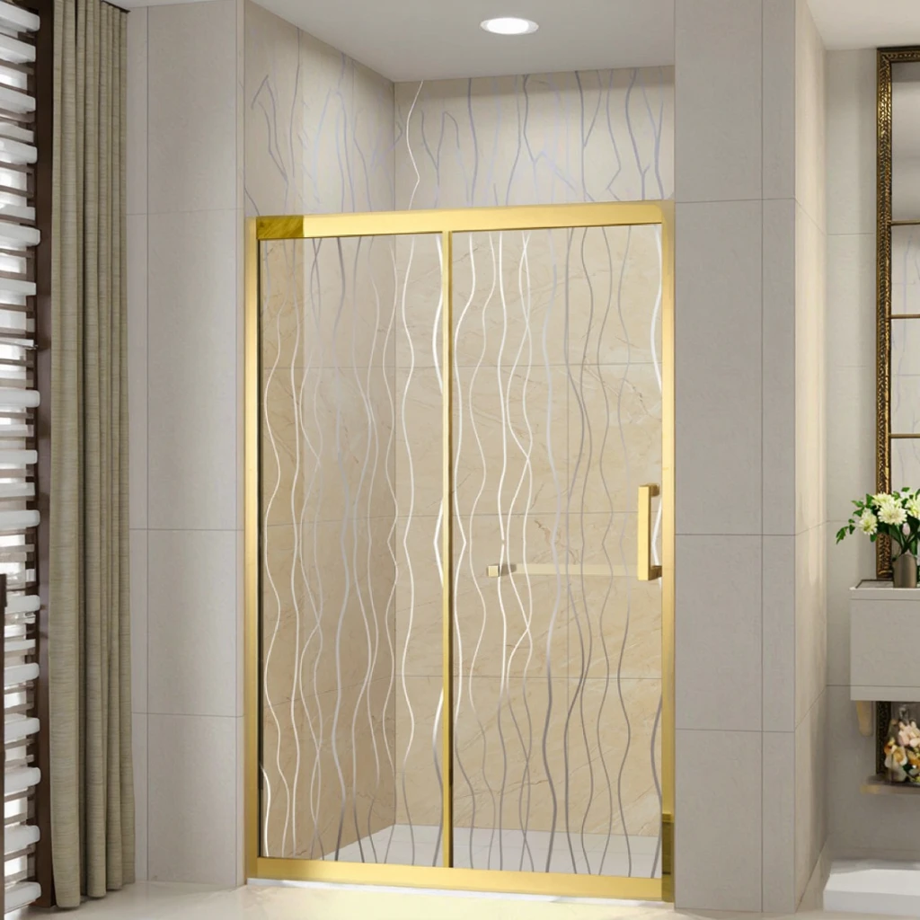 New Gold Frame Shower Cubicle with Sliding Open Style Door Featuring a Stone Tray