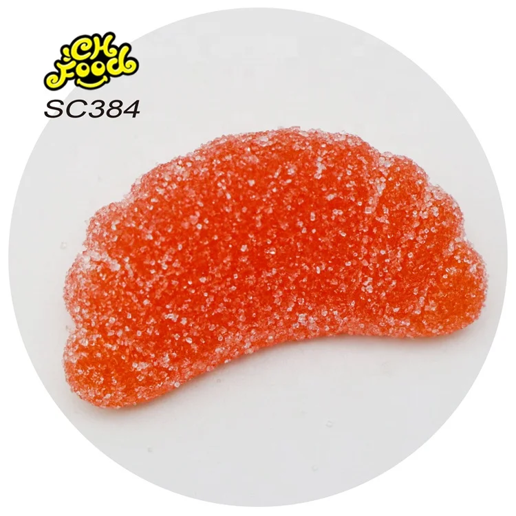 Hot Selling Sugar Coated Fruit Flavor Orange Slice-shaped Gummy Candy OEM Soft Halal Chewy Candy Sweet China Factory