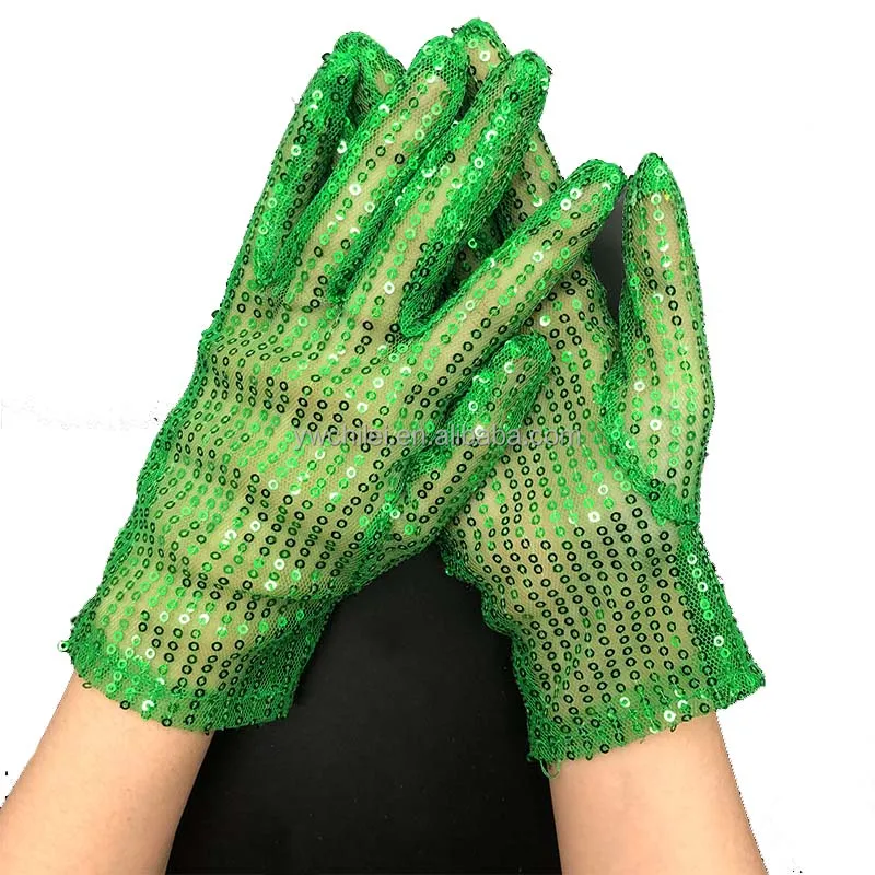 green sequin gloves