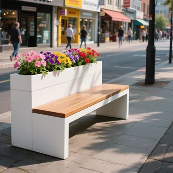 Modern Design Outdoor Flower Box Plastic Wood Courtyard Stool Combination Terrace Seat Garden Landscape Rest Stool for Planting