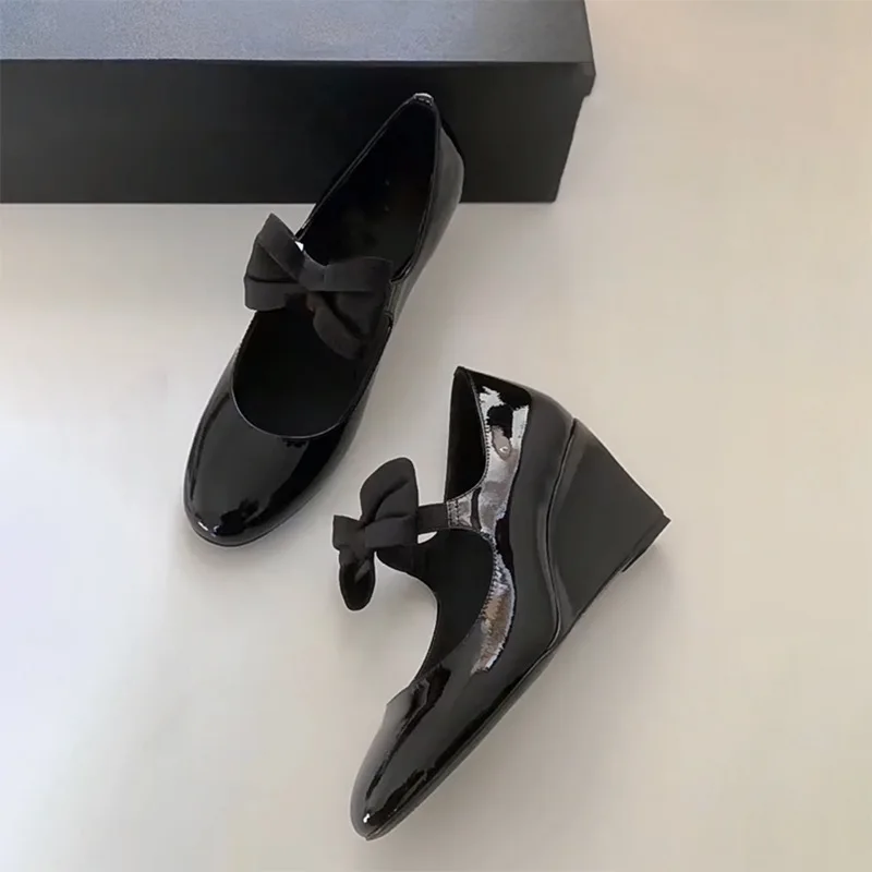 2024 Fancy Girls Latest Round Toe Ladies Pumps Straps Wedge Heel Mary Jane Shoes Woman - Image 1