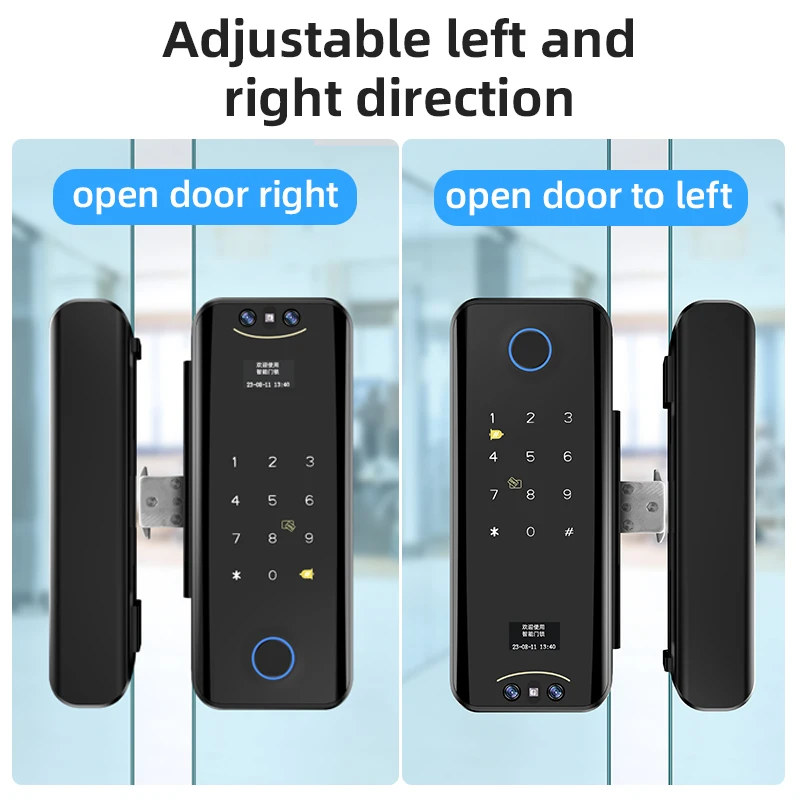 Smart WIFI Tuya Fingerprint Door Lock APP Remote Unlock 3D Facial Recognition Glass Door Lock Biometric Access Control System