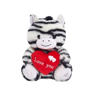 Wholesale Cute Zebra Plush Toy Valentine's Day Animals Pillow Doll with Red 'I Love You' Heart Custom PP Cotton Filling