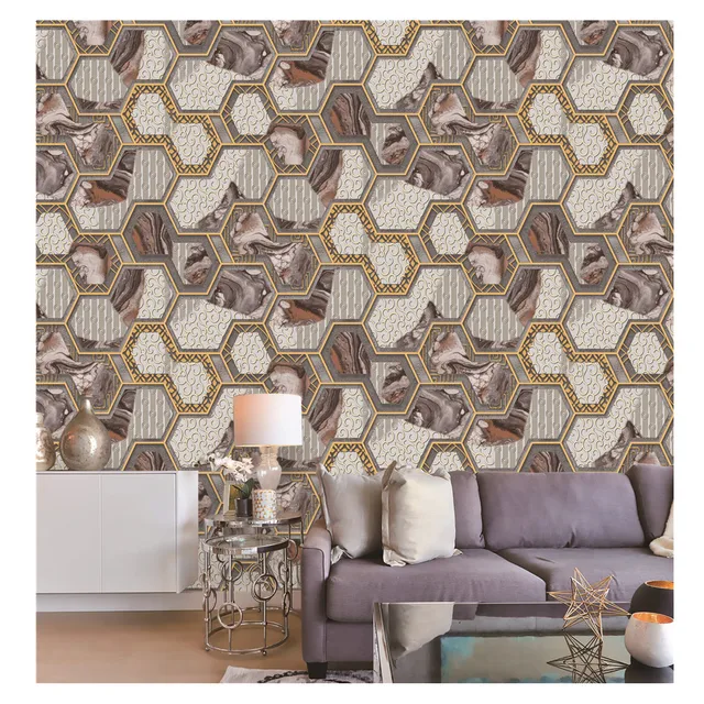 New design Innovative wallcovering wallpaper 3d pvc self-adhesive wallpaper Geometric Marble Wallpaper for office bar decor