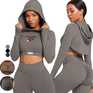 New Sports Suit Two Piece Women Clothing Sexy Yoga Sport Top Long Sleeve Gym Fitness Set Wear Women