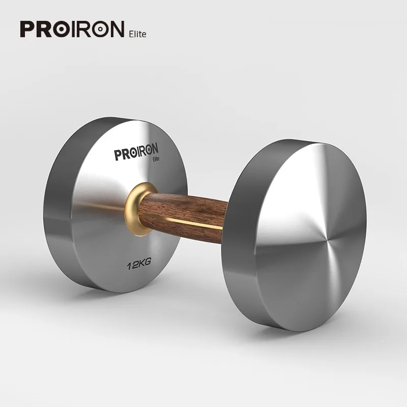 PROIRON  12kg Luxury Gift Round Fashion Chrome Slivery Stainless Steel Wooden Handle Dumbbell,hand Made Dumbbell