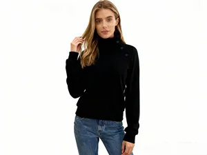 Spring/Autumn Cotton Spandex French Terry Sweatshirt High Neck with Button Detail Skin-Friendly Style Rglan Sleeve Women's Top