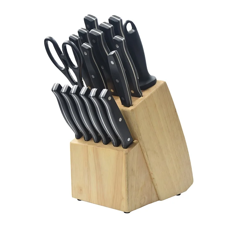 Набор кухонных ножей из 18 предметов с ручкой-помпоном и деревянным блоком набор нержавеющей стали
