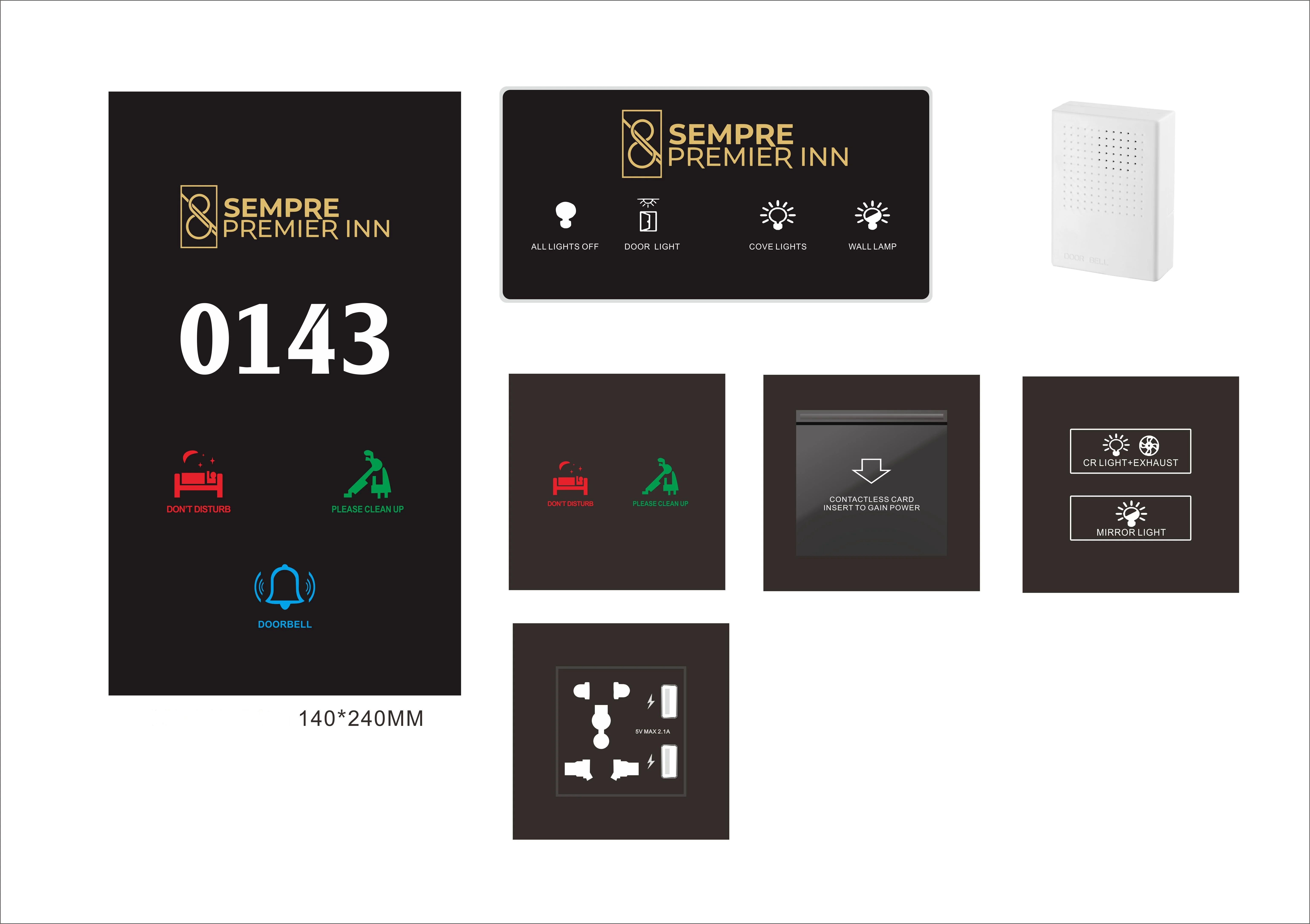 Electronic Hotel Room Number Panel with Five in One Hotel Doorplate Do Not Disturb Make up Room and Bell