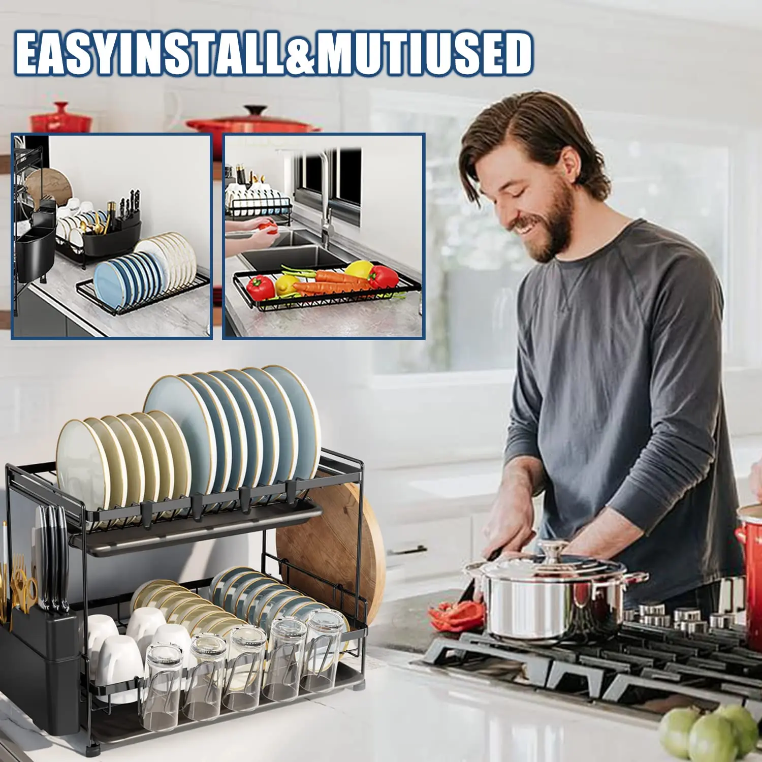 STAINLESS STEEL DISH RACK FOR KITCHEN CABINET HANGING DISH RACK RAK PINGGAN  600MM 800MM 900MM