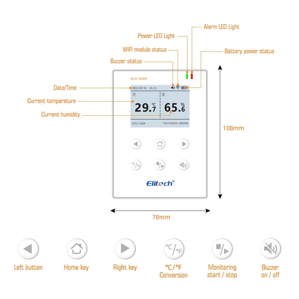 Newest Elitech RCW-800WiFi Temperature and Humidity Data Logger Wireless Remote Monitor - Both 2.4GHz and 5GHz Supported