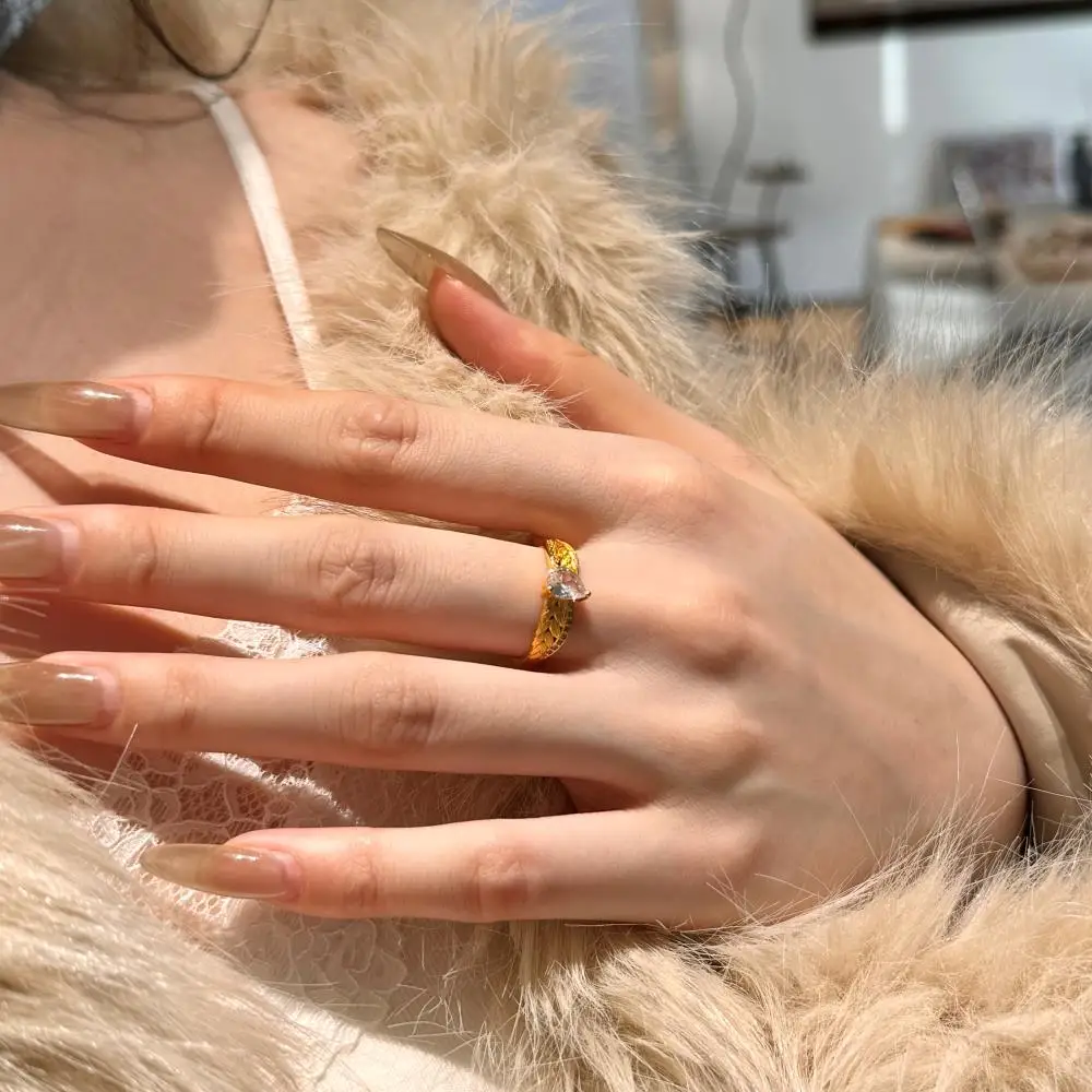 KAKODIY Classical 22K Gold Plated Ring Jewelry Engagement 925 Sterling Silver Peace Sign Leaves 5A Zircon Ring detail 9