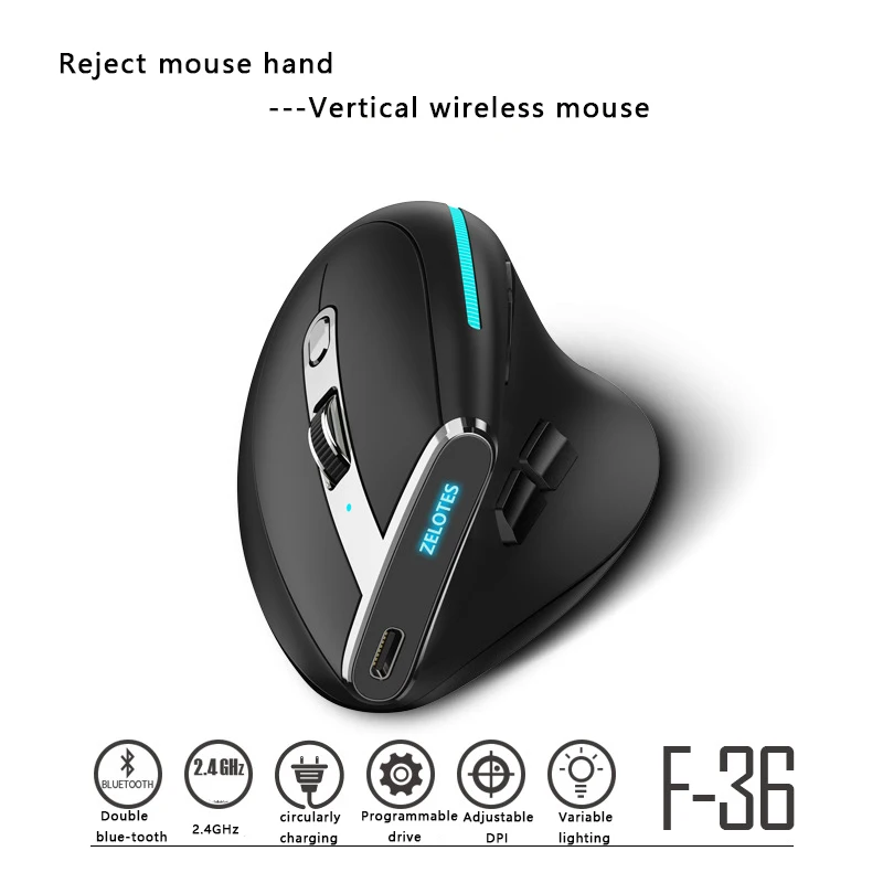 Wireless Vertical Mouse 2.4G Wireless Daul Model Mouse, Full-color Lamp Programming Three-mode Game Mouse in Stock - Image 6
