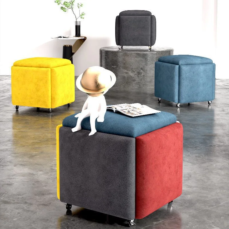 Factory Supply Space Saving Stackable Square Stool Modern 5 in 1 Ottoman Bench Rubik's Cube Chair with Wheels for Home Use